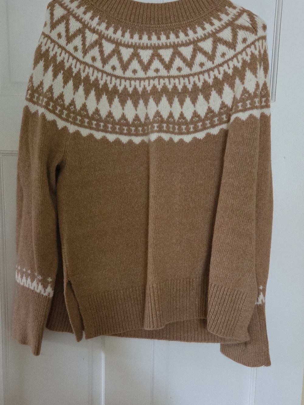 Talbots Camel & Cream Fair Isle Crewneck Sweater